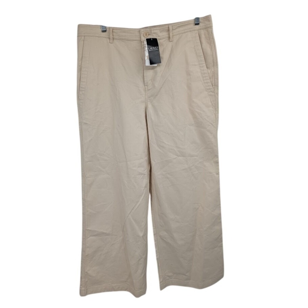 Lauren Ralph Lauren Women's NWT Cotton Twill Wide Leg Beige Pants sz 14